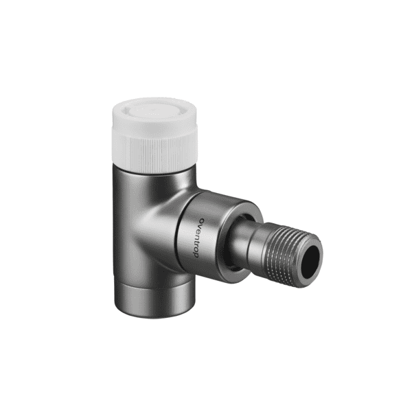 OVENTROP-Thermostatventil "E" DN15, 1/2", PN10, Eck, Edelstahl-Design