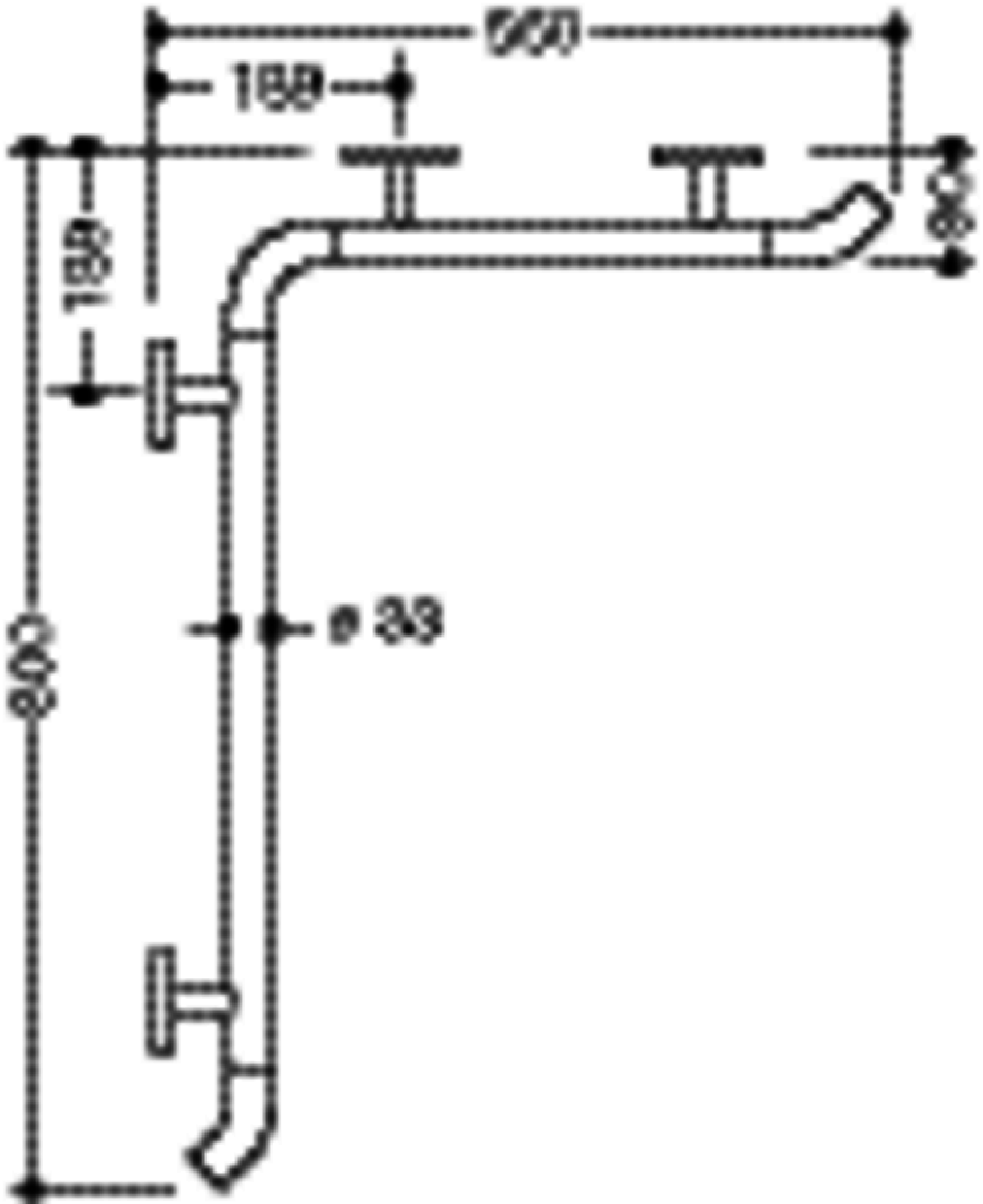 HEWI Dusch-Wannenhdl.,W1:800mm,W2:560mm, d:33mm, Kst., chromoptisch beschichtet