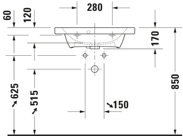 Duravit Möbelwaschtisch DuraStyle 635 mm mit ÜL, mit HLB, weiß, WonderGliss