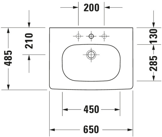 Duravit Möbelwaschtisch D-Code 650 mm mit ÜL, mit HLB, 1 HL, weiß