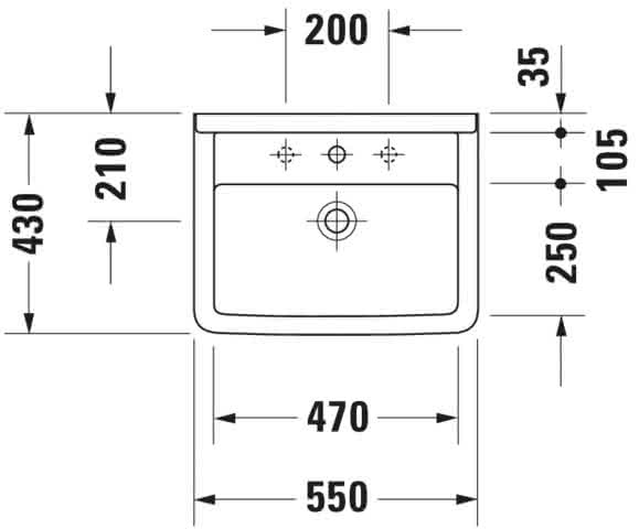 DU Waschtisch Starck 3 550 mm mit ÜL, mit HLB, 1 HL, weiß