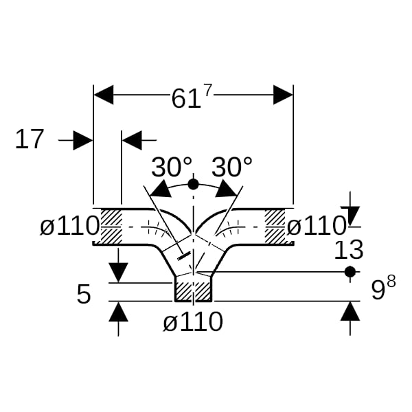 Geberit PE Hosenabzweig 2 x 90Gr mit langen Schenkeln d110/110