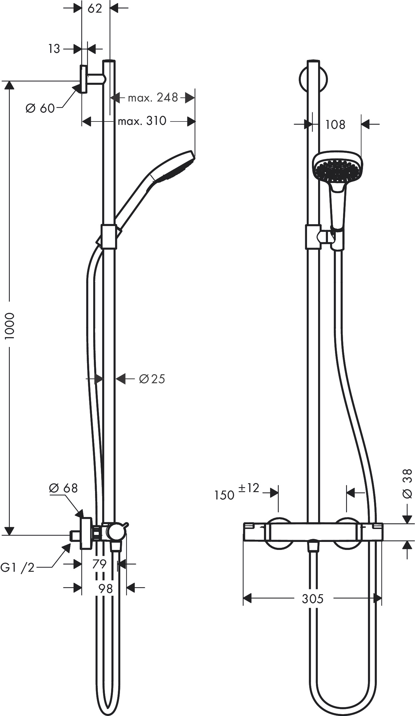 Hansgrohe Showerpipe Croma Select E Multi SemiPipe weiss/chrom