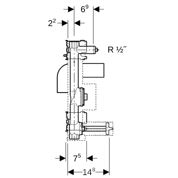 Geberit GIS Set Waschtisch für Standarmatur 1 WZ-Strecke, UP-Absperrv. u. T-St.