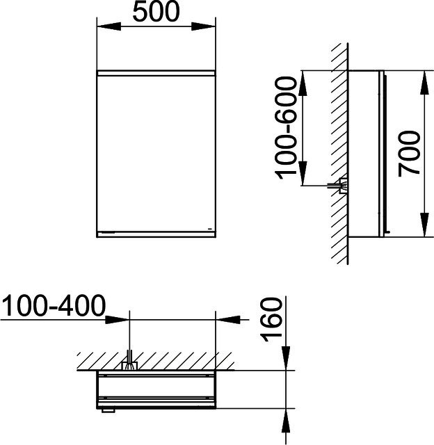 KEUCO Royal Modular 2.0 SPS, unbel. 80010, Vorb,oSteckd,sb-elox,500x700x160mm