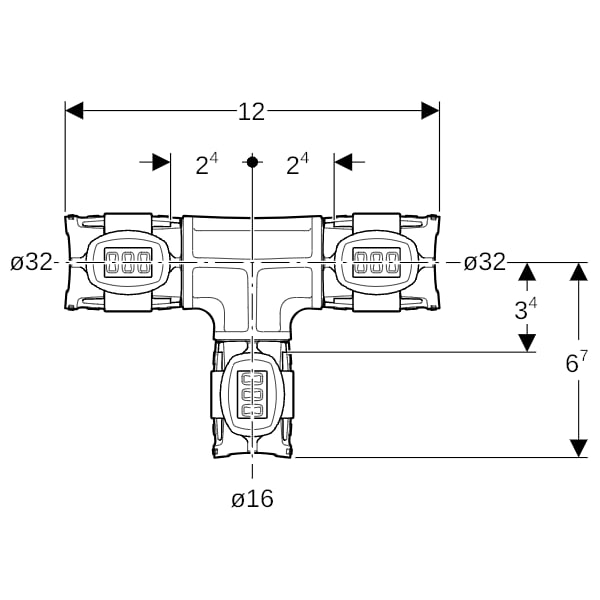 Geberit FlowFit T-Stück reduziert PPSU d32-16-32