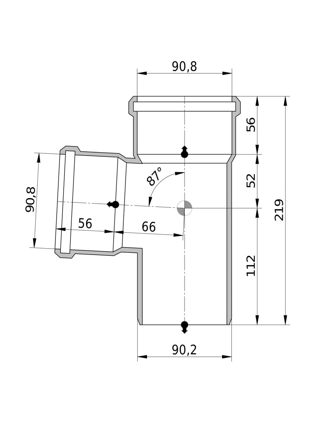 Wavin Eckdoppelabzweig AS+ DN 90x90x90 87 Grad