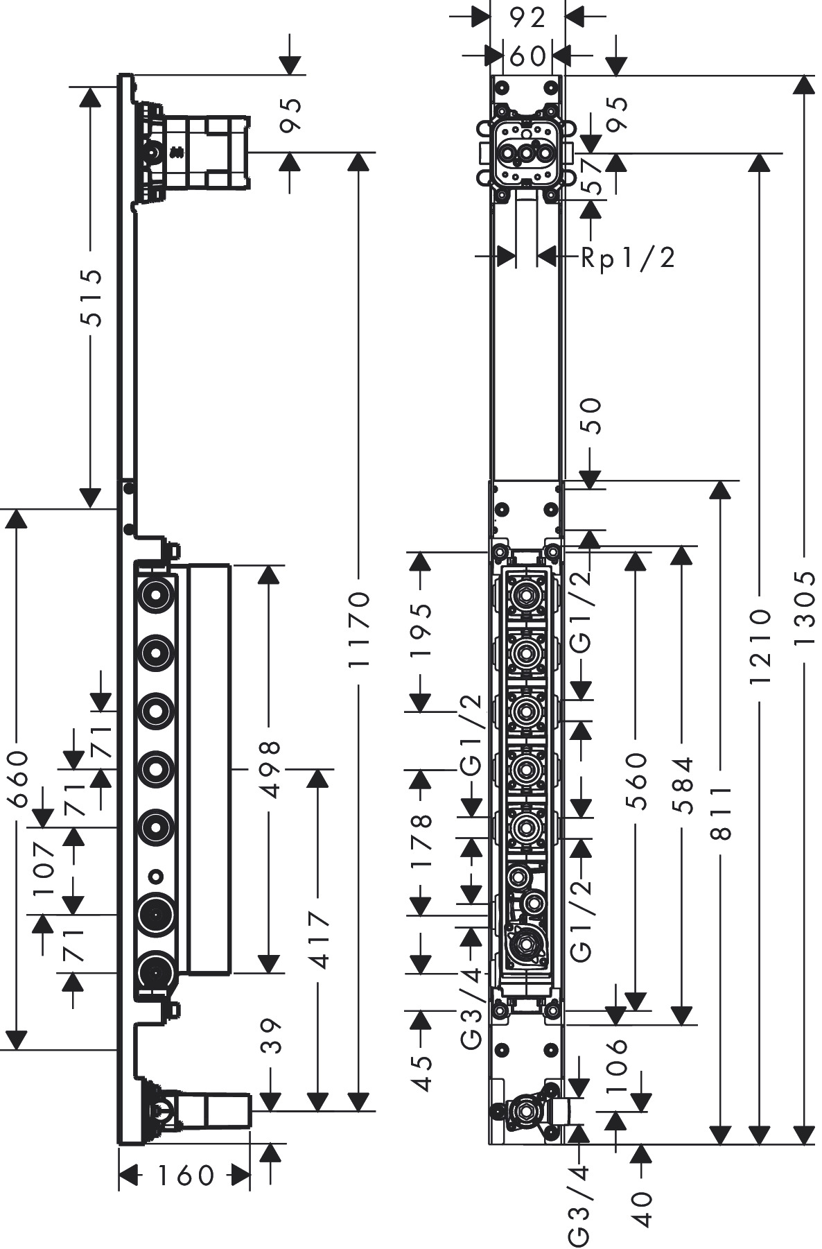 Hansgrohe Grundkörper Axor ShowerComposition für Duschpaneel