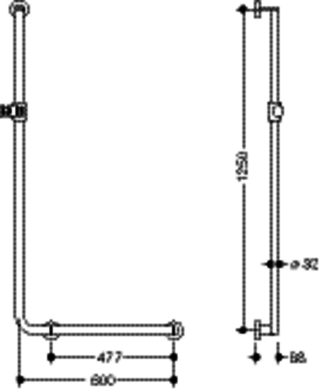 HEWI Winkelgriff m.Br.H.,d:32, A1:1250, W1:600,re,Br.H. Kst. schw tiefmatt