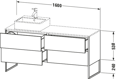 Duravit WTU XSquare 778x1600x548,bodenstehend Weiß Matt, TA r., 4 Schubk.
