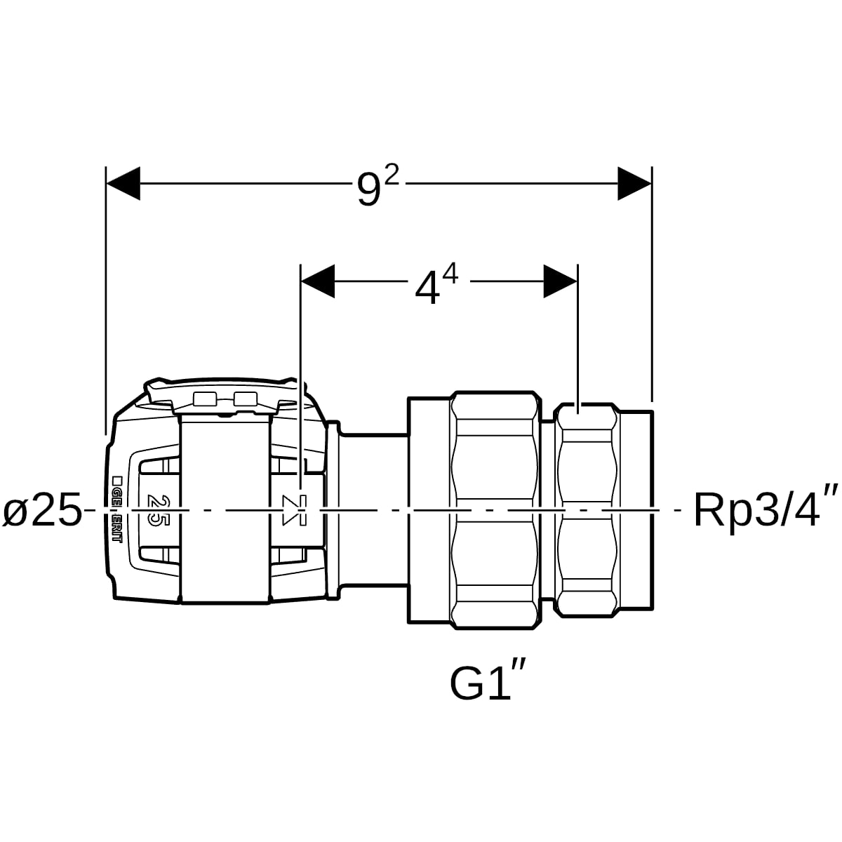 Geberit FlowFit Übergangsverschraubung mit IG SiBr d25-R3/4
