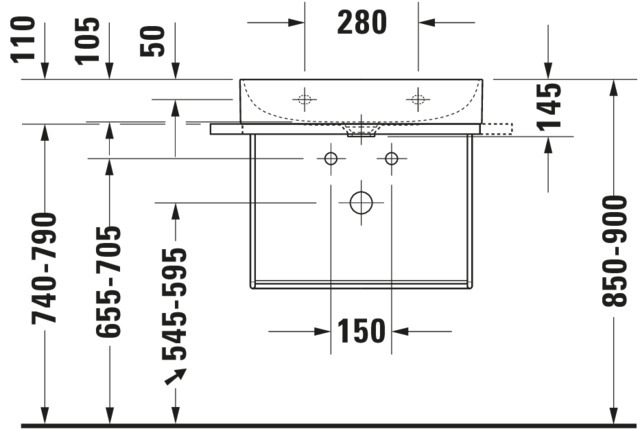 DU Waschtisch DuraSquare 600mm o. ÜL, m. HLB, o. HL, weiß