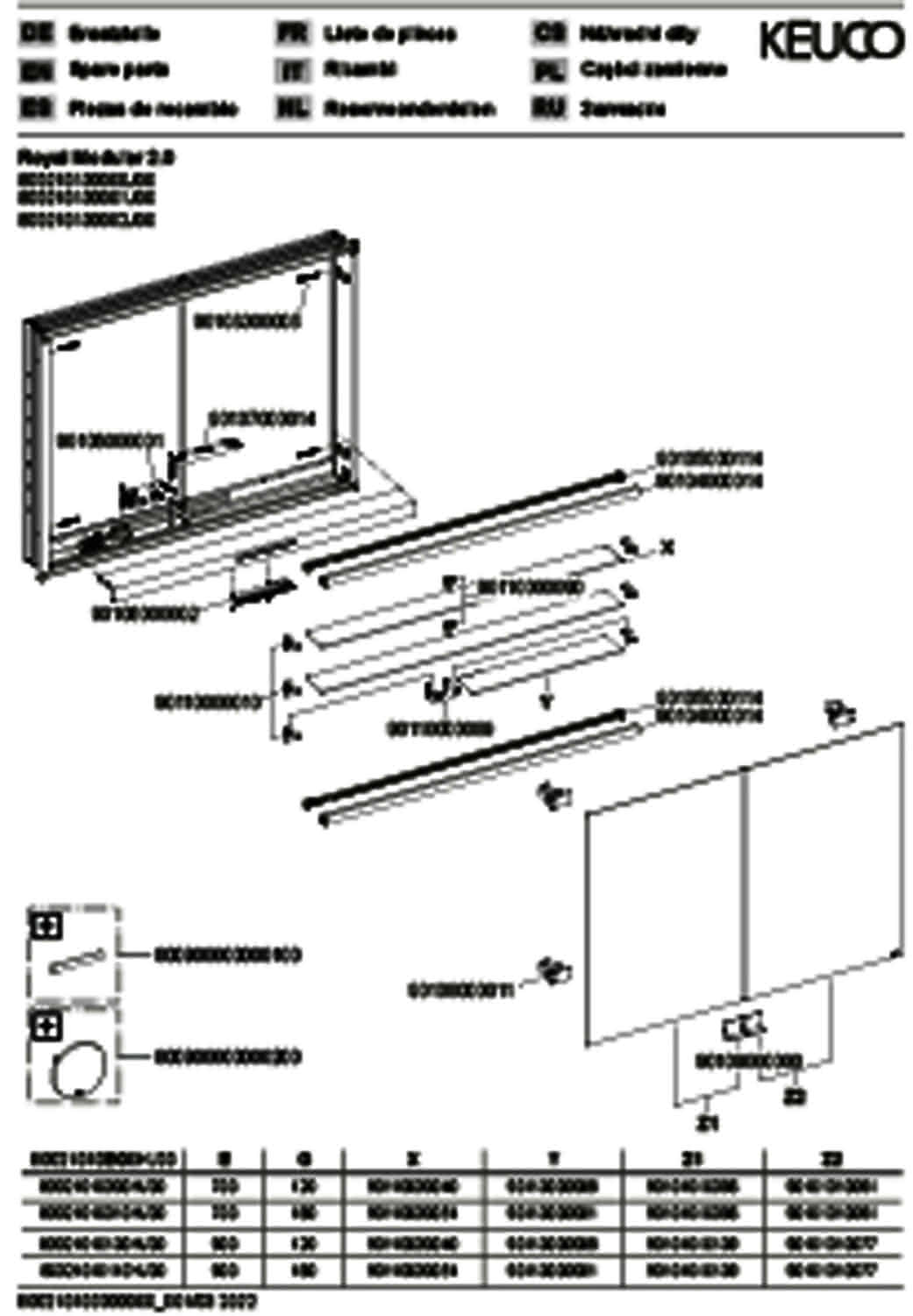 KEUCO Royal Modular 2.0 SPS, bel. 80021, Einb,2Steckd,sb-elox,1000x700x120mm