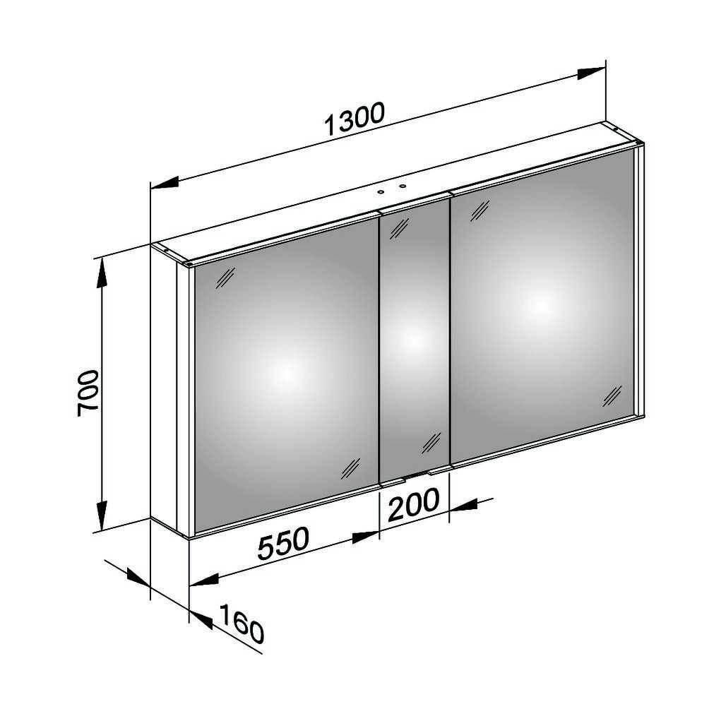 KEUCO Spiegelschrank Royal Match 12805, silber-eloxiert, 1300 x 700 x 160 mm