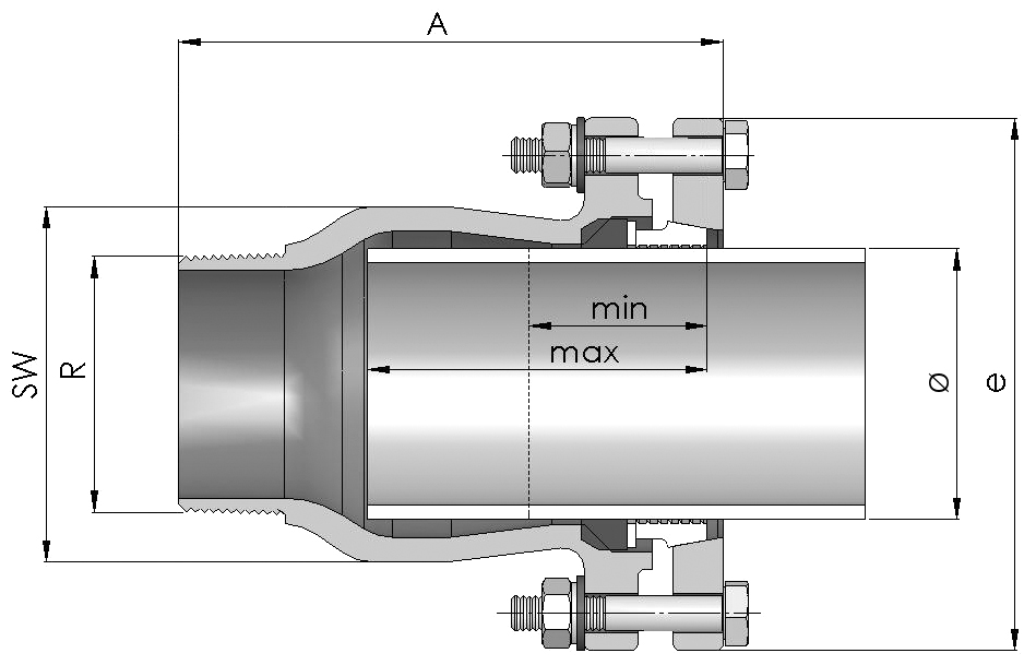 gebooriginal Temperguss-KLV Serie 220 Typ AF 2 1/2" x 70,0 mm für Siederohr