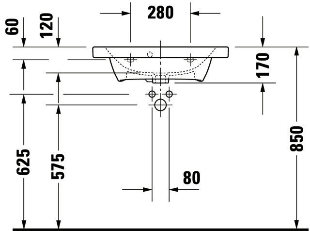 DU Möbelwaschtisch DuraStyle 635 mm mit ÜL, mit HLB, weiß