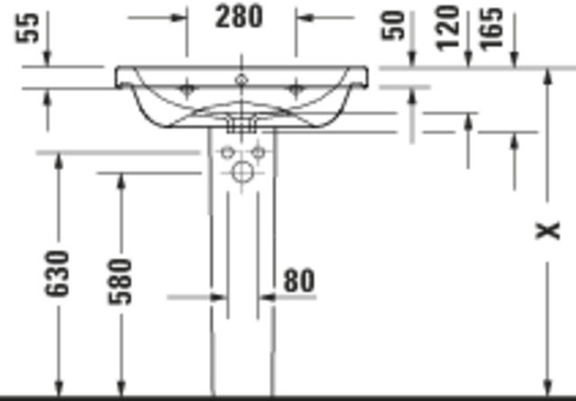 DU D-Code 2.0 WT 650x480mm,m.ÜL,m.HLB 1 Hahnloch, Weiß