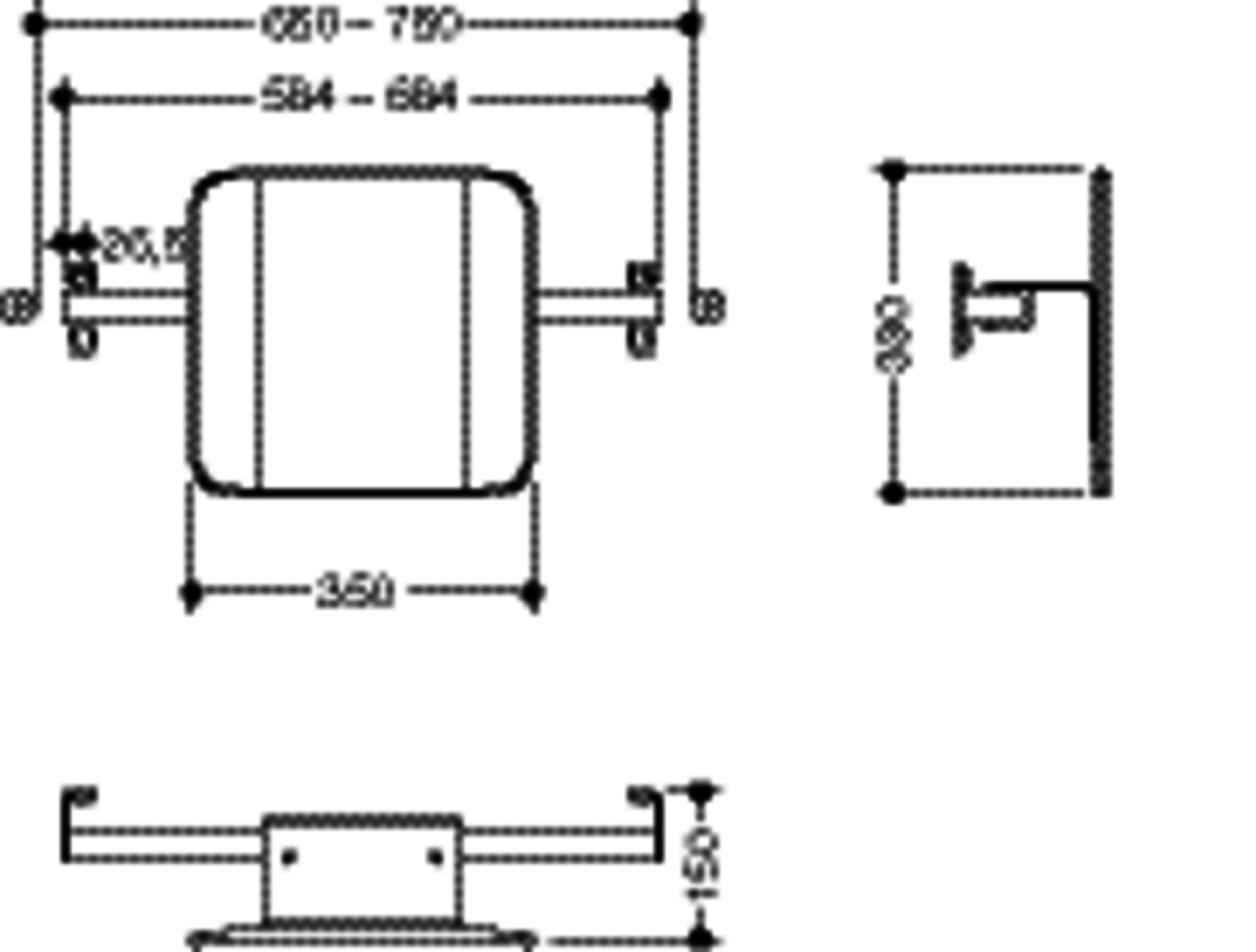 HEWI Rückenst., Sys 900 f. SK-Griff (B) T:150, pulverbeschichtet weiß tiefmatt