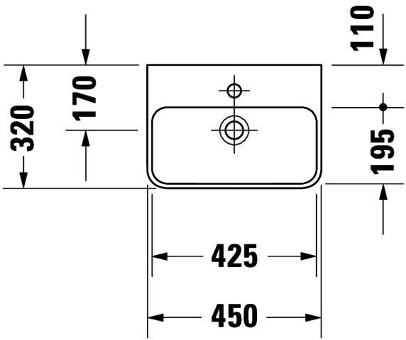 DU Handwaschbecken ME by Starck 450 mm mit ÜL,mit HLB,1 HL,weiß seidenmatt,WG