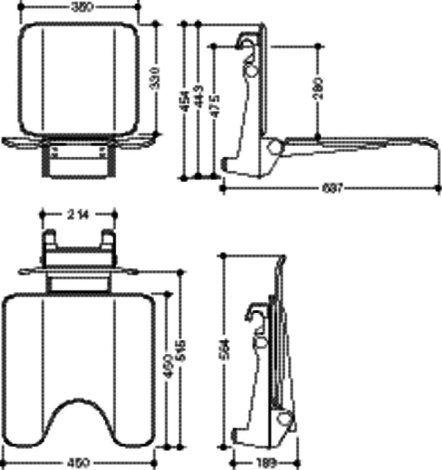 HEWI Einhängesitz mit Schamausschnitt, B:450, H:443, T:637 schw tiefmatt