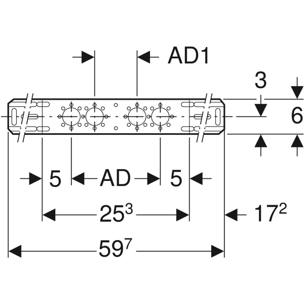 Geberit Montageplatte abgesetzt zweifach Anschlussdistanz 7,65 cm oder 15,3 cm