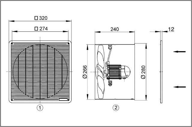 Maico Axial-Wandeinbauventilator DZF 25/4 D Unterputz,Drehstrom, DN250