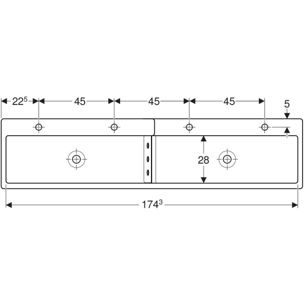 Geberit Bambini Spiel- und Waschlandschaft für 4 WT-Arm., tieferes Becken re, weiß