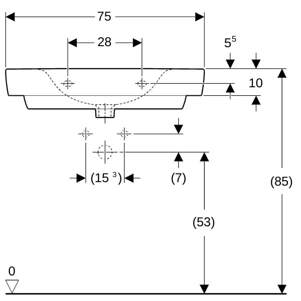 Geberit Renova Plan WT mit Ablagefl., 75x48cm m. Hl., o. Ül., weiß, KeraTect