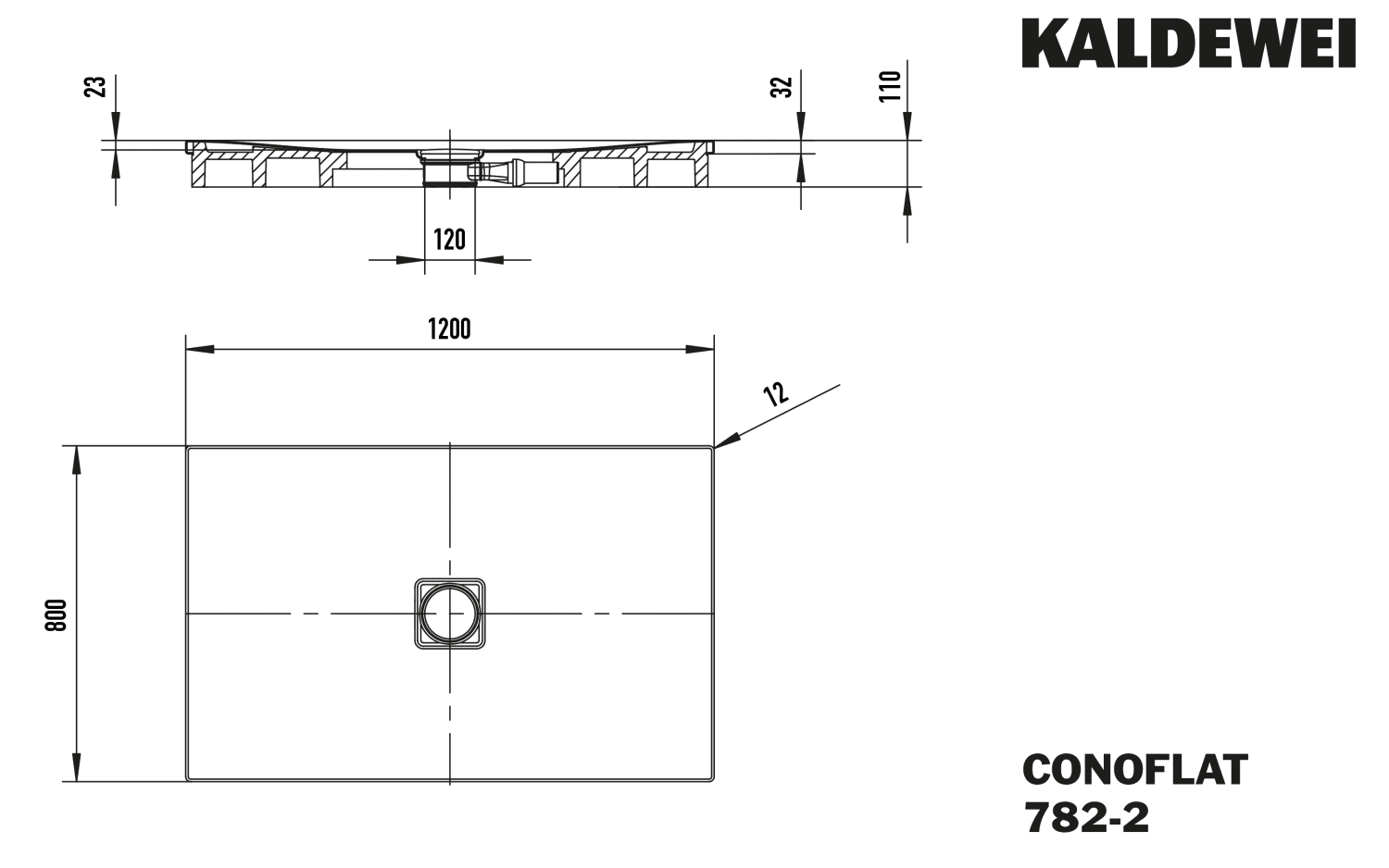 KA DW CONOFLAT mit Wannenträger Mod. 782-2,800x1200mm,alpinweiß,PEFF,m. WT