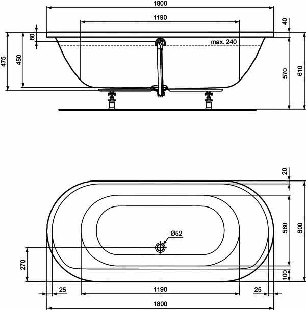 IS Oval-Badewanne Connect Air, 1800x800x475mm, Weiß