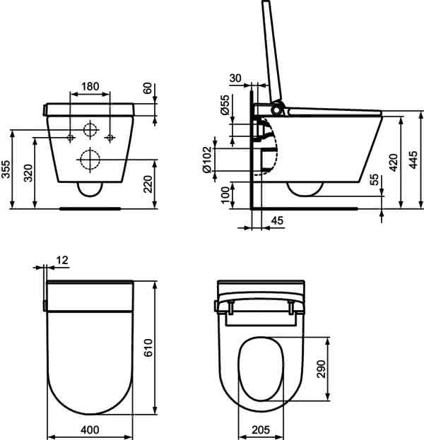 IS Wandtiefspül-WC mit Sitz i.life E o.Spülrand m.Duschfunktion Weiß