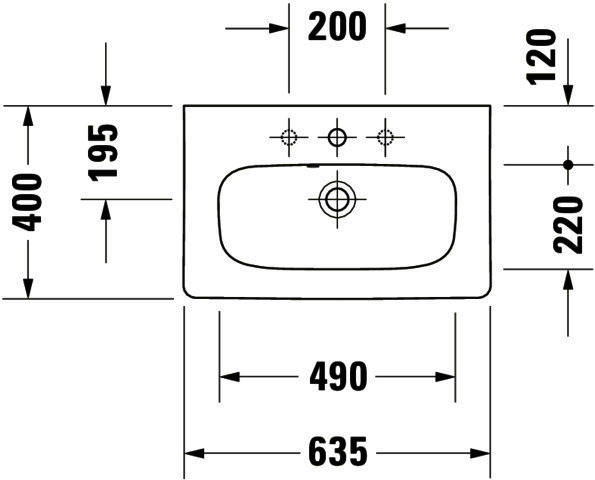 DU Möbelwaschtisch DuraStyle 635 mm mit ÜL, mit HLB, weiß