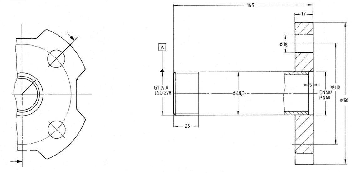 KSB Übergangsstück 1.4541 Gewinde G 1 1/2" auf Flansch DN 40