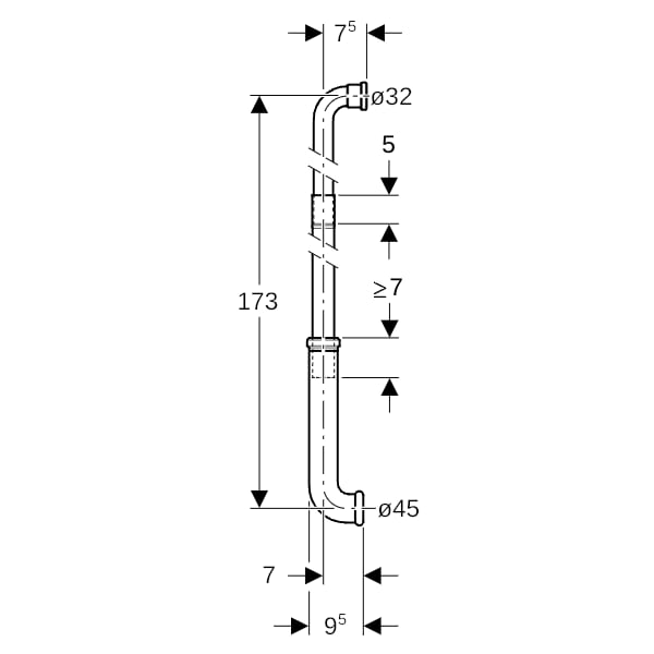 Geberit Spülbogenset 90Gr ausziehbar mit Aussparungsschale d32/45