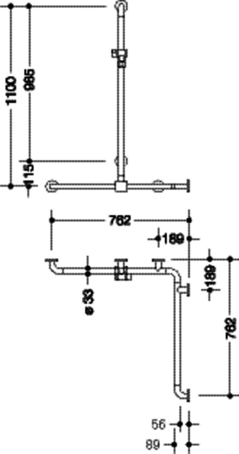 HEWI Dusch-Wannenhdl.m.Br.H.St.,AM:1100, W1/2:762, antimikrobiell signalweiß