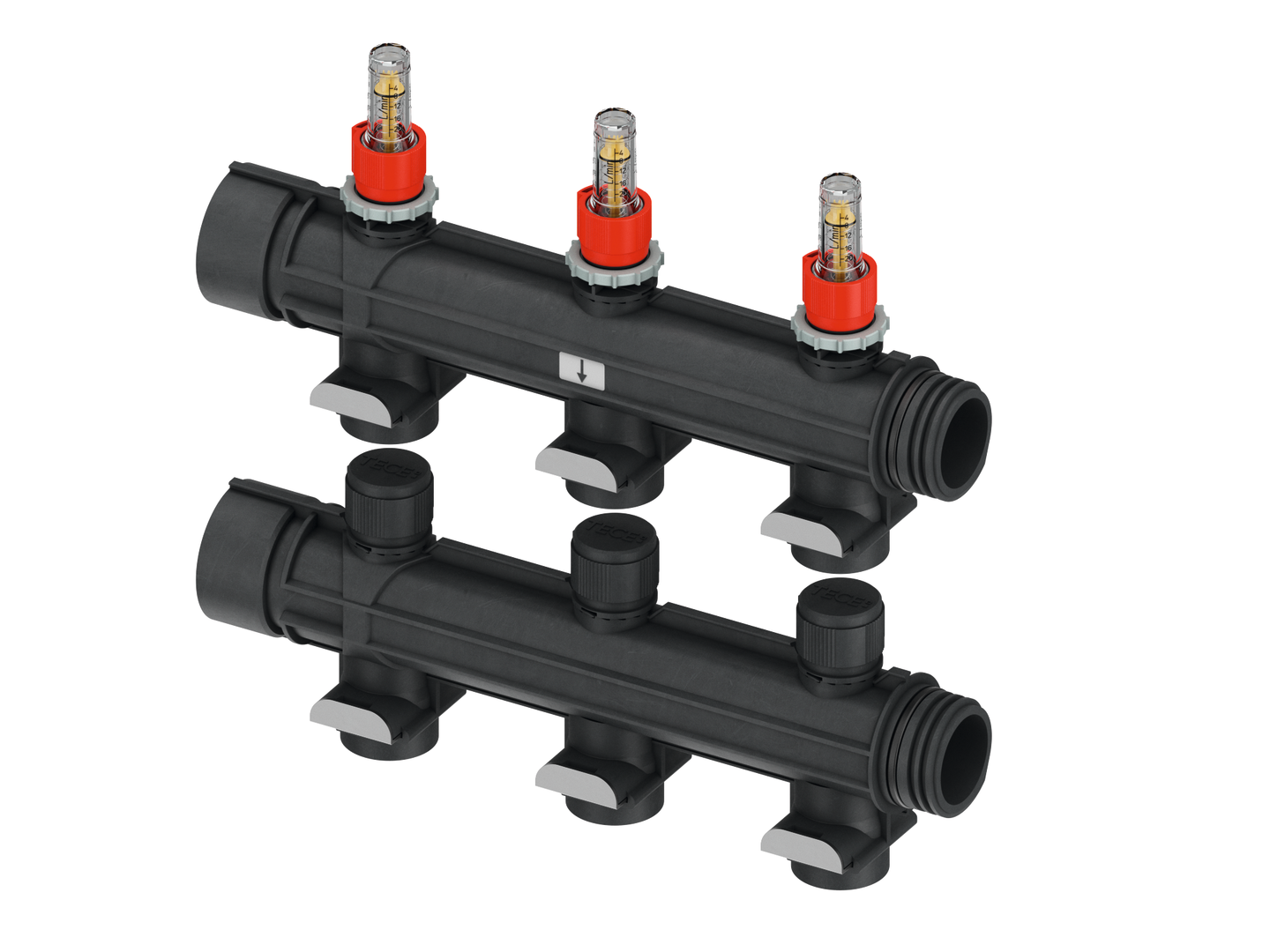 TECEfloor Industrie-Heizkreisverteiler VL/RL-Set, 3 HK, mit Universalanschluss