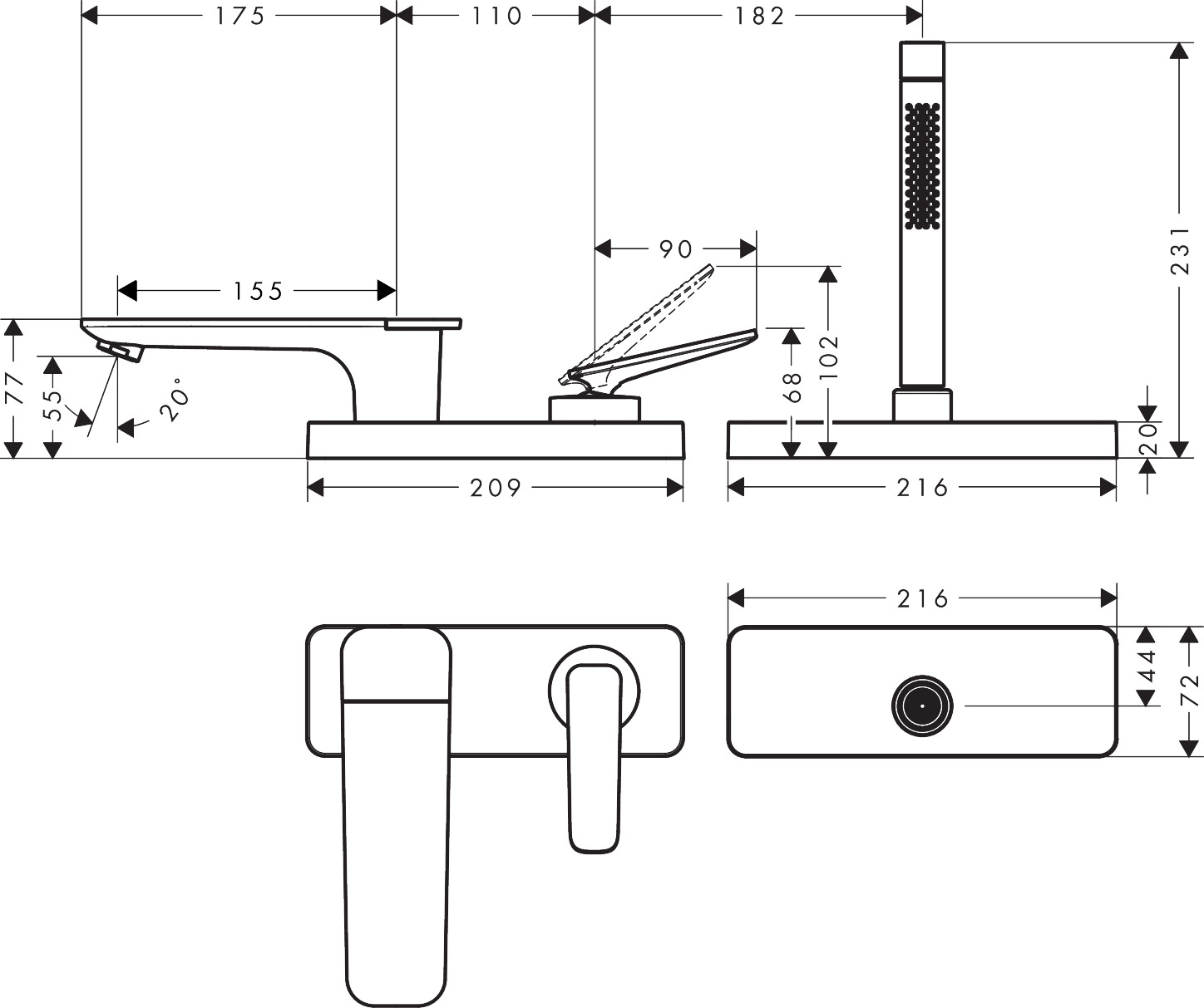 Hansgrohe 3-Loch Wannenmischer sBox Axor Citterio C chrom