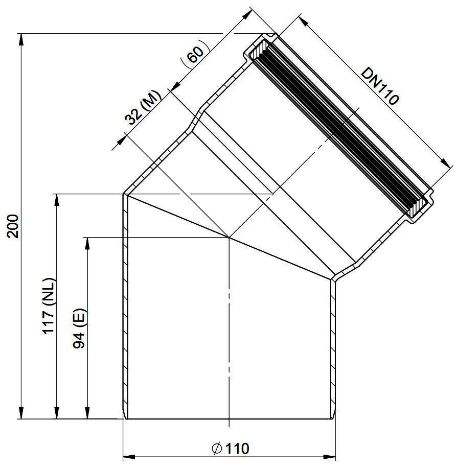 MHG 45Grad-Bogen DN 110 für Abgasleitung Atec