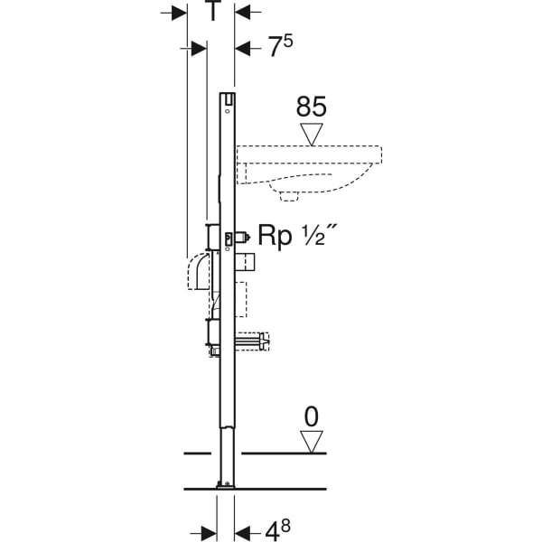 Geberit Duofix Element für WT, 82-98cm Standarmatur, 2 WZ-Strecken, UP-KH