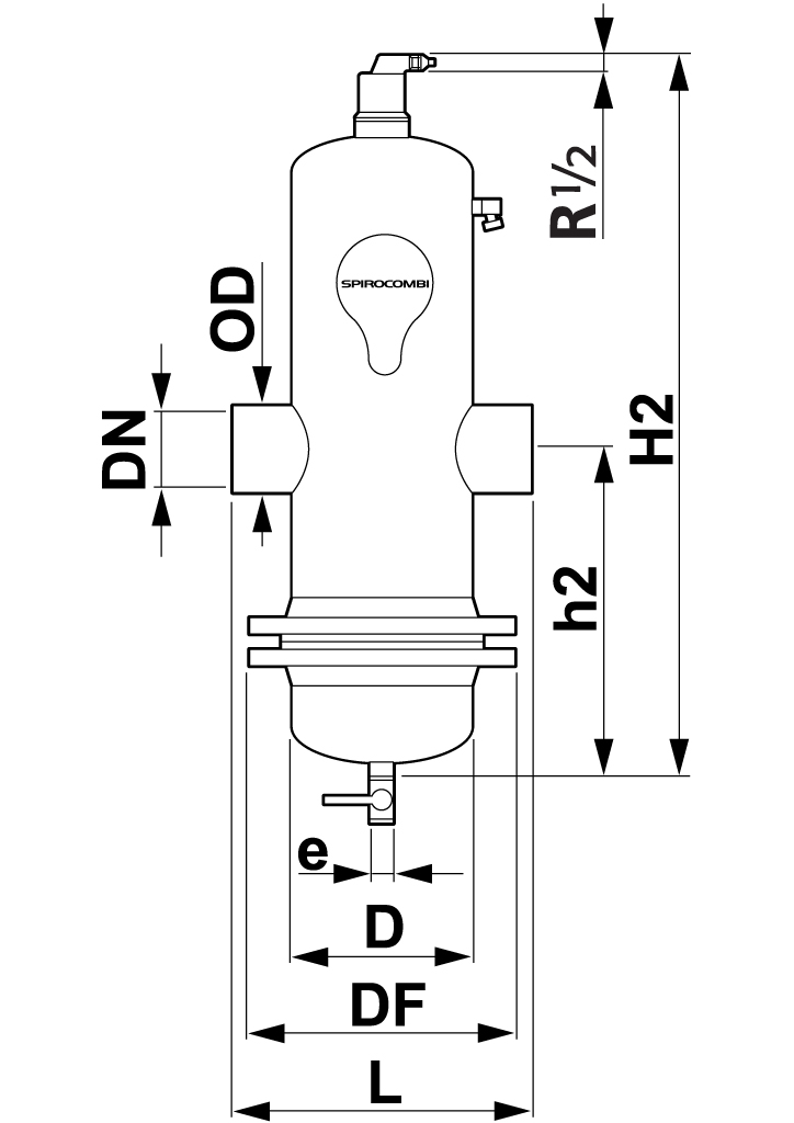 Spirotech Luft- u. Schlammabscheider SpiroCombi DN 100,demont.,Schweißst., 10 bar,110 Gr
