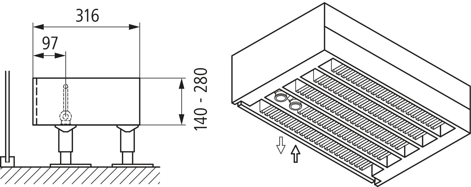 Kermi Kon m. Str. Typ55 BH280x316x1200 QN3444, weiß, 6bar, o. Abd., AB Uni.