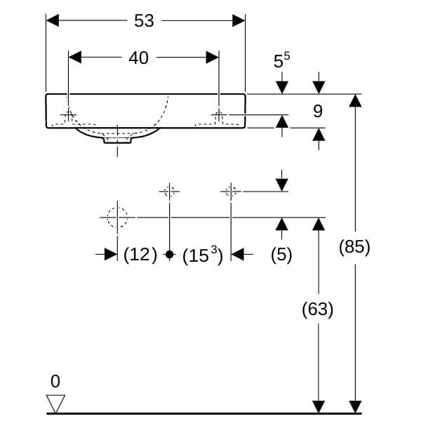 Geberit iCon HWB mit Ablagefläche, 53x31cm Hahnloch rechts, o. Ül., weiß, KeraTect