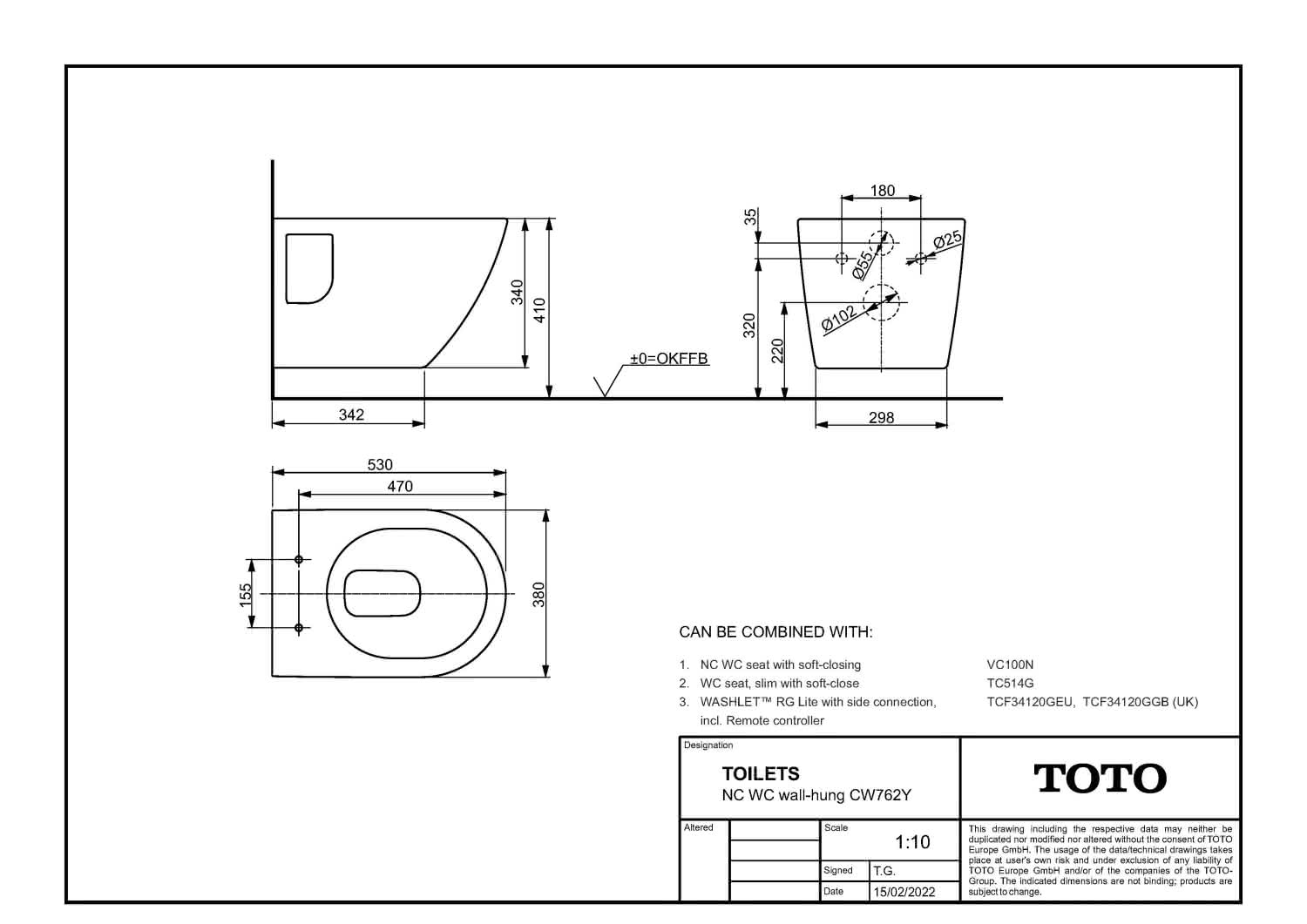 TOTO Wand-Tiefspül-WC NC randlos CW762Y mit Tornado-Flush-Spülung, weiß