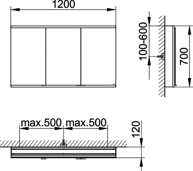 KEUCO Royal Modular 2.0 SPS, unbel. 80030, Vorb,1Steckd/USB,sb-elox,1200x700x120mm