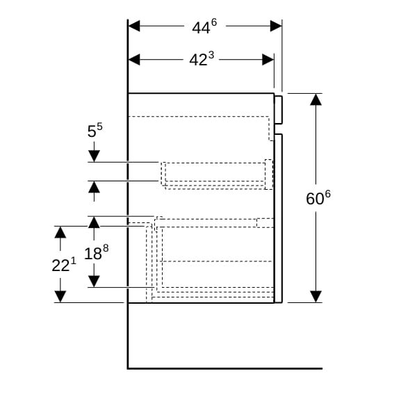 Geberit Renova Plan US f. DWT m. 2 Schubladen 2 Innenschubl., 122,6x60,6x44,6cm, weiß