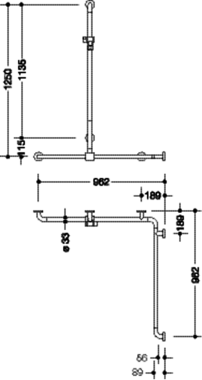 HEWI Dusch-Wannenhdl.m.Br.H.St.,AM:1250, W1/2:962, antimikrobiell signalweiß