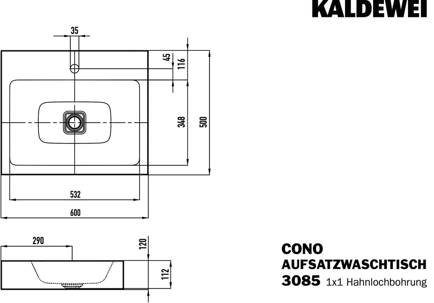 KA WB CONO Mod.3085,600x500mm,alpwe,PEFF ,AD,m. 1HL,oÜL