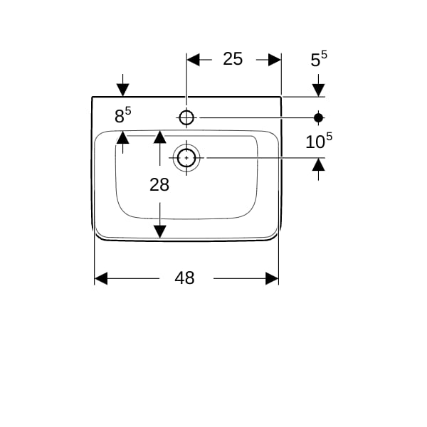 Geberit Renova Plan Handwaschbecken, 50x38cm m. Hl. mittig, o. Ül., weiß