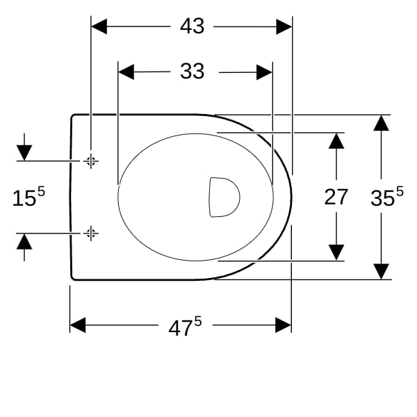 Geberit Renova Stand-WC Flachspüler Abg. horiz., teilgeschl. Form, weiß Tect