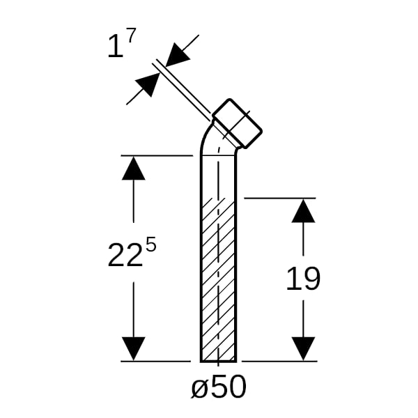 Geberit Anschlussbogen 45Gr mit Quetschverschraubung d50
